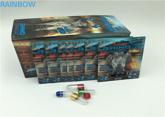 গোল্ড 69K Rhino পাউডার ক্যাপসুল ব্লিস্টার প্যাক প্লাস্টিক কভার সঙ্গে 3 ডি কার্ড প্যাকেজিং