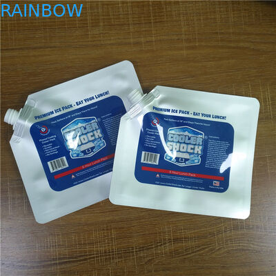 খাদ্য সংগ্রহস্থল কাস্টম প্রিন্টেড প্লাস্টিক ব্যাগ জলরোধী পুনরায় ব্যবহারযোগ্য কুলার আইস প্যাকস স্পাউট / ক্যাপ সহ