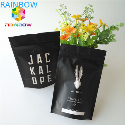 ম্যাট ব্ল্যাক মেটালিক ফয়েল পাউচ জিপার / ভালভের সাথে 2 ওজ কফি ব্যাগ স্ট্যান্ড আপ করুন