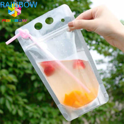 পিইটি মেটেরিয়াল পান করুন জুস ফুড পাউচ প্যাকেজিং ডাইপ্যাক ব্যাগ সিএমওয়াই কে মুদ্রণ সহ হ্যান্ডলগুলি