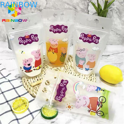 পিইটি মেটেরিয়াল পান করুন জুস ফুড পাউচ প্যাকেজিং ডাইপ্যাক ব্যাগ সিএমওয়াই কে মুদ্রণ সহ হ্যান্ডলগুলি