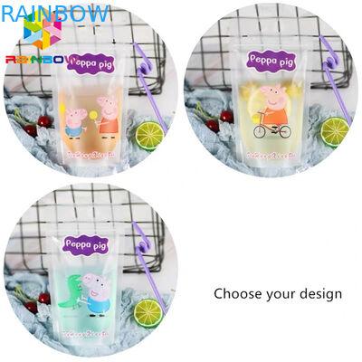 স্বচ্ছ তরল পানীয় খাদ্য থলি প্যাকেজিং ব্যাগ হ্যান্ডলগুলি / স্ট্রগুলি সহ এফডিএ দাঁড়ায়