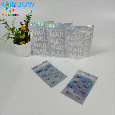 কাস্টমাইজড মেকআপ অর্গানাইজার ব্যাগটি একপাশে সাফ হোলোগ্রাফিকিক লেজার প্যাকেজিং স্ট্যান্ড আপ করুন