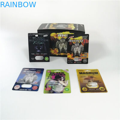 লোগো কাস্টমাইজড সেক্স পিলস ফোস্কা প্যাকেজিং গণ্ডার ব্ল্যাক প্যান্থার পুরুষ বর্ধন ক্যাপসুল প্যাকেজগুলি