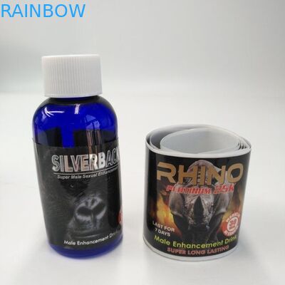 চকচকে ফিনিশ ফোস্কা কার্ড প্যাকেজিং স্ব-প্রশস্ত লেবেল পুরুষ বর্ধন পানীয়ের জন্য গন্ডার স্টিকার