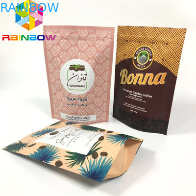 ক্রাফ্ট পেপার স্ট্যান্ড আপ কফি পাউচস, জিপলক প্লাস্টিকের খাদ্য প্যাকেজিং ময়েশ্চার প্রুফ