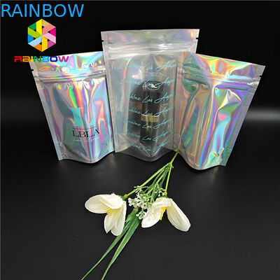 আইলার্যাশ আঠালো প্রসাধনী পণ্যগুলির জন্য মাইলার হলোগ্রাম জিপার কাস্টমাইজড পেপার ব্যাগ