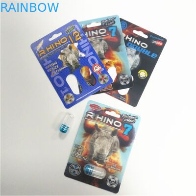 পুরুষ যৌন পারফরম্যান্স বৃদ্ধি পিল প্যাকেজিং 3 ডি কার্ড রাইনো কনটেইনার বুলেট