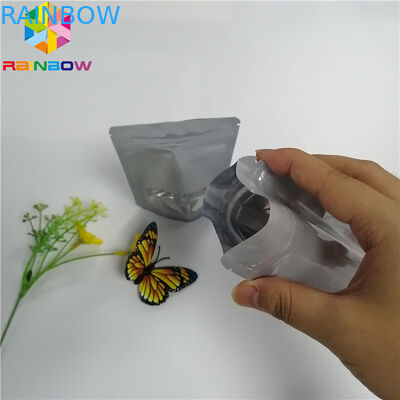 চকচকে অ্যালুমিনিয়াম ফয়েল পাউচ প্যাকেজিং উইন্ডো সহ মাইলার গন্ধযুক্ত প্রুফ হিট সিলটি স্ট্যান্ড আপ করুন