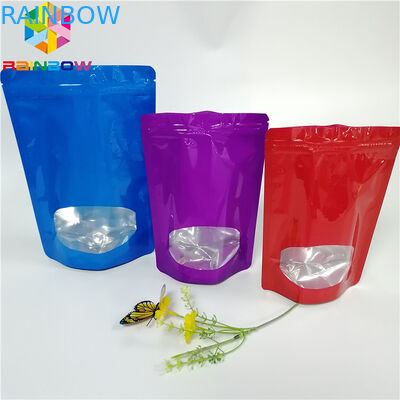 চকচকে পৃষ্ঠতল স্ট্যান্ড আপ জিপার পাউচ ব্যাগ অ্যালুমিনিয়াম ফয়েল উইন্ডো সহ গন্ধ প্রমাণ