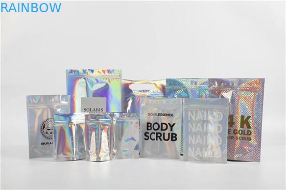 উপহার / কসমেটিক্সের জন্য হোলোগ্রাফিক স্ট্যান্ড আপ ফয়েল পাউস অ্যালুমিনিয়াম ফয়েল মাইলার জিপলক