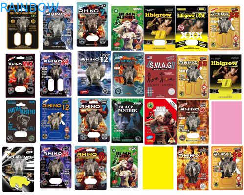 কাস্টম প্রিন্টেড ফোসকা কাগজ কার্ডগুলি স্পার এক্সএলএক্স গোলাপী হট স্ট্যাম্পিং পুরুষ বর্ধন ক্যাপসুলের জন্য