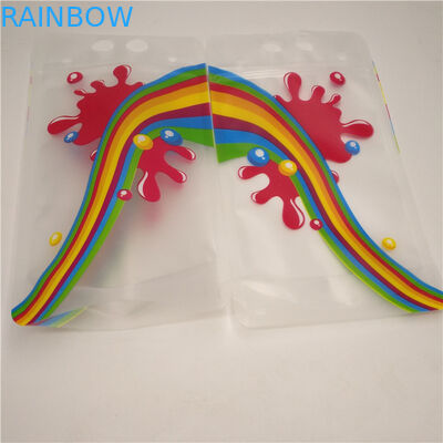 জুস মিল্ক বটম গসেট ব্যাগ সাফ করুন, হ্যান্ডেল সহ ফয়েল পাউচগুলি টেকসই স্ট্যান্ড আপ করুন