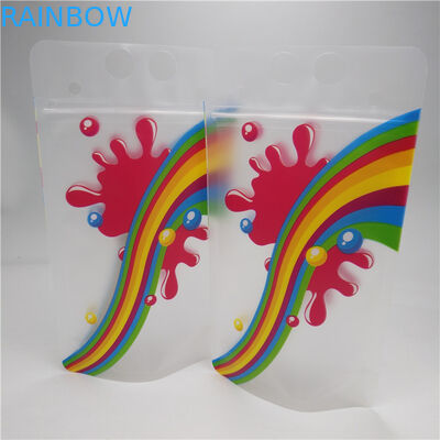 জুস মিল্ক বটম গসেট ব্যাগ সাফ করুন, হ্যান্ডেল সহ ফয়েল পাউচগুলি টেকসই স্ট্যান্ড আপ করুন