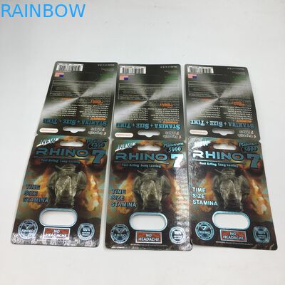 গণ্ডার 7 5000 ক্যাপসুল ফোস্কা কার্ড প্যাকেজিং 3 ডি পেপার পুরুষ যৌন বড়ি প্রদর্শন বক্স
