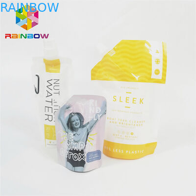 ফুটো প্রুফ স্পাউট থলি প্যাকেজিং গ্লসি পৃষ্ঠতল তরল পানীয় রস নাইলন ব্যাগ স্তরিত