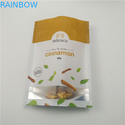 ম্যাট হোয়াইট ব্যাকগ্রাউন্ড জিপার কসমেটিক ব্যাগ স্ট্যান্ড আপ ডাইপ্যাক 40 জি দারুচিনি