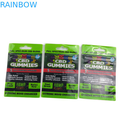 মায়লার ফ্ল্যাট ব্যাগ প্লাস্টিকের সিবিডি গামিগুলির জন্য প্যাকেজিং থ্রি সাইড সিলড হ্যাং হোল