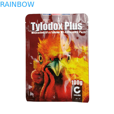 তিন পক্ষের সিলিং অ্যালুমিনিয়াম ফয়েল ব্যাগ ম্যাট 100 গ্রাম চা / চিকেন ফিড পোষা প্যাকিং