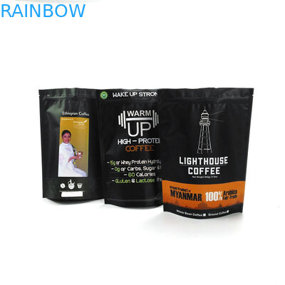 অ্যালুমিনিয়াম ফয়েল ম্যাট হোয়াইট 1 কেজি কফি ময়লার ব্যাগগুলি জিপারের সাথে কফি বিন প্যাচটি দাঁড় করায়