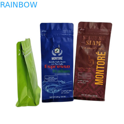 চকচকে সারফেস চা ব্যাগ প্যাকেজিং 250 গ্রাম কফি ব্যাগ ফ্ল্যাট নীচে বাক্স পাউচ তাপ সীল