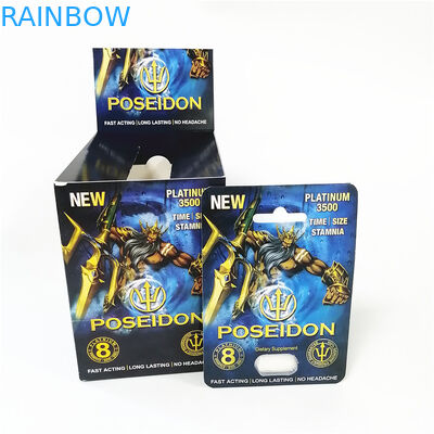 কাস্টম প্রিন্টিং পেপার কার্ড ছিঁড়ে খাঁজ লাইন বক্স নীল লাল পোসেইডন কার্ড বক্স ফোস্কা সহ