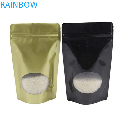 কাস্টমাইজড পুনর্ব্যবহারযোগ্য সোনার স্ট্যান্ড আপ জিপলক থলি অ্যালুমিনিয়াম ফয়েল ক্যান্ডি কফি শিমের জন্য পরিষ্কার উইন্ডো সহ