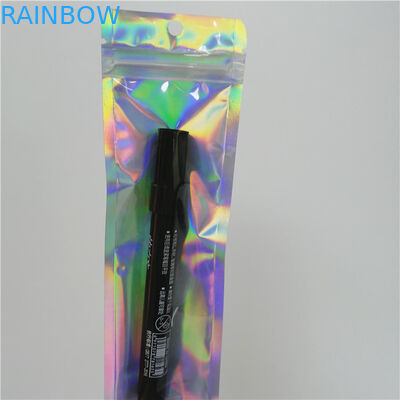 মেক আপ টুল পেন প্যাকেজিংয়ের জন্য জিপার সহ কাস্টম প্রিন্টেড প্লাস্টিকের হোলগ্রাম ফ্ল্যাট ব্যাগ