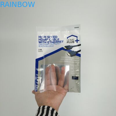 কাস্টমাইজড থ্রি সাইড সিলযুক্ত ইউএসবি কেবল প্যাকেজিং ব্যাগ প্লাস্টিকের পাউস প্যাকেজিং ওয়্যারলেস ইয়ারফোন জিপার সহ