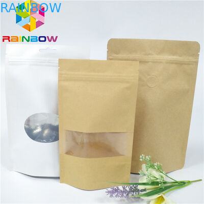 উইন্ডো সহ কফি / চা জন্য জিপলক ব্রাউন ক্রাফ্ট ব্যাগ সহ কাস্টম প্রিন্টেড পেপার ব্যাগগুলি প্যাকেজিং থলি স্ট্যান্ড আপ করুন