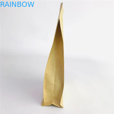 কাস্টম স্বীকৃত কোয়াড সিলযুক্ত ব্রাউন ক্রাফ্ট পেপার বায়োডিগ্রেডেবল ব্যাগ জিপার সহ