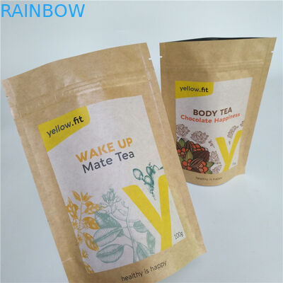 কমপোস্টেবল স্ট্যান্ড আপ চা ব্যাগ ময়দা প্যাকেজিং ক্রাফ্ট পেপার ব্যাগ পোষা খাবারের জন্য