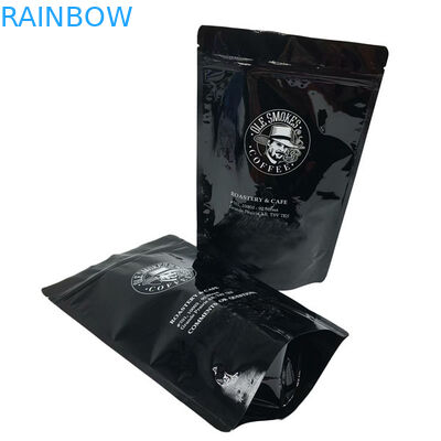 কফি বিনস জিপার কাস্টম প্রিন্টড পাউচ 100 গ্রাম 500 জি 1 কেজি গ্লসি ব্ল্যাক স্ট্যান্ড আপ করুন