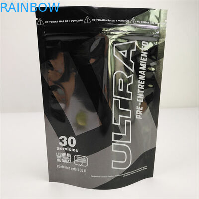 চকচকে কালো অ্যালুমিনিয়াম ফয়েল মাইলার প্লাস্টিকের স্ট্যান্ডিং পাউচ কাস্টমাইজড লোগো