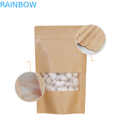 ব্রাউন ক্রাফ্ট পেপার জিপলক বায়োডেগ্র্যাডে স্ট্যান্ড আপ পাউচ উইন্ডো সহ