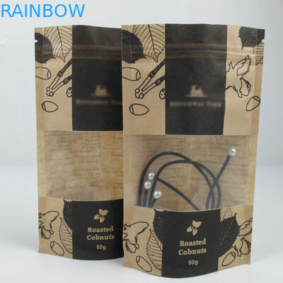 স্নাক ওয়াটারপ্রুফ স্ট্যান্ড আপ লেমিনেটেড ব্রাউন ক্রাফ্ট পেপার জিপলক ব্যাগ উইন্ডো সহ