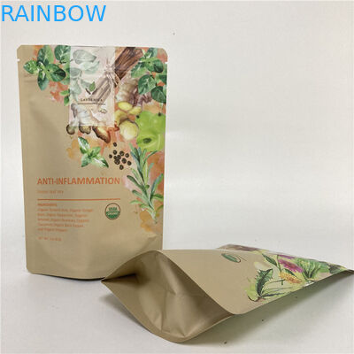 চা / কফির জন্য Cmyk 1.2C MPET স্ট্যান্ড আপ জিপার থলি 1.5C PA