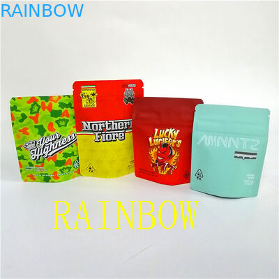 কাস্টম প্রিন্টেড সফট টাচ গন্ধ প্রুফ স্ট্যান্ড আপ চাইল্ড প্রুফ জিপলক ম্যাট মাইলার ব্যাগ শুকনো ফুলের প্যাকেজিংয়ের জন্য