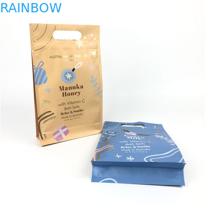 বডি স্ক্রাব প্যাকেজিংয়ের জন্য হ্যান্ডেল সহ ফ্ল্যাট বটম জিপ লক ফুড গ্রেড ফ্ল্যাট বটম ব্যাগ