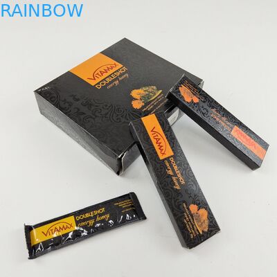 ভিটাম্যাক্স এনার্জি মধুর জন্য পাইকারি কাস্টম ব্ল্যাক কালার প্যাকেজিং 22g স্যাচেট ওজনের মিষ্টি মধু বক্স