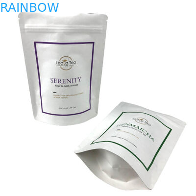 আপনার লোগো সহ কফি চা প্যাকেজিং হোয়াইট ফ্রস্টেড জিপলক ব্যাগের গন্ধ প্রমাণ