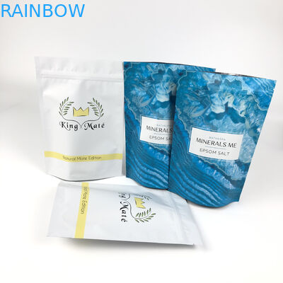 স্নানের জন্য মুদ্রিত পুনঃব্যবহারযোগ্য প্যাকেজড পাউচ সোক স্ট্যান্ড আপ অ্যালুমিনিয়াম জিপার ম্যাট ব্লু মাইলার