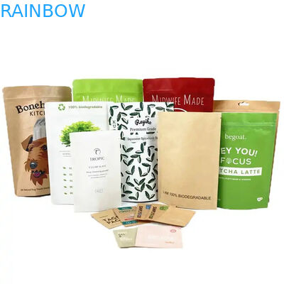 কাস্টমাইজড তাপ সিলযোগ্য ক্রাফ্ট পেপার পকেটগুলি ভোজ্য পণ্যগুলির জন্য পুনরায় সিলযোগ্য জিপার স্ট্যান্ড আপ পকেটগুলি পোষা প্রাণীর খাবারের ব্যাগের জন্য