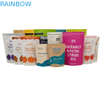 কাস্টম লোগো মুদ্রিত বায়োডেগ্রেডেবল 100% স্যাচেট প্যাকেজিং পুনরায় ব্যবহারযোগ্য স্ট্যান্ড আপ প্লাস্টিকের ব্যাগ ডয়প্যাক সিপলক সহ