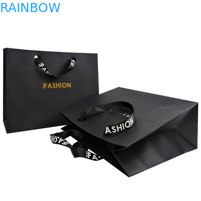 কাস্টমাইজড ব্র্যান্ডেড লোগো বিলাসবহুল কালো কাগজ পোশাক প্যাকেজিং উপহার শপিং ব্যাগ কাগজ প্যাকেজিং