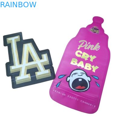 কাস্টম মুদ্রিত শিশু প্রুফ জিপলক হলোগ্রাফিক ডাই কাট মাইলার ব্যাগ 3.5 গ্রাম বিশেষ আকৃতির গাম্মি ক্যান্ডি ভোজ্য প্যাকেজিং ব্যাগ