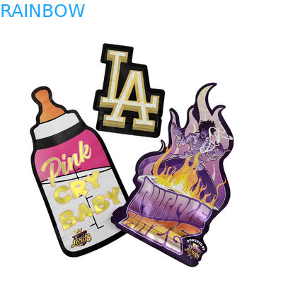 3.5g কাস্টমাইজড প্যাকেজিং এবং লোগো প্রিন্টিং বিশেষ অনন্য আকৃতির ভিতরে মুদ্রিত হলোগ্রাফিক ডাই কাট মাইলার ব্যাগ