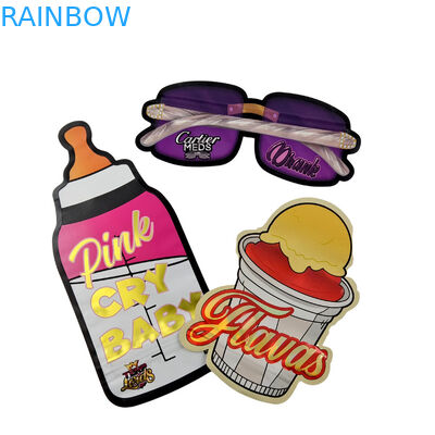 3.5g কাস্টমাইজড প্যাকেজিং এবং লোগো প্রিন্টিং বিশেষ অনন্য আকৃতির ভিতরে মুদ্রিত হলোগ্রাফিক ডাই কাট মাইলার ব্যাগ