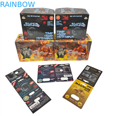 গরম বিক্রয় Rhino Pills Honey Seal খাঁটি অ্যালুমিনিয়াম ফয়েল ল্যামিনেটেড স্যাকেট বোতল 3D ইফেক্ট কার্ড প্রদর্শন বাক্স প্যাকেজিং