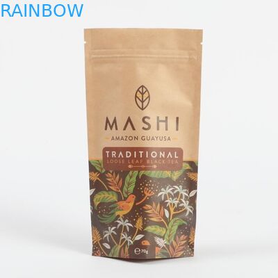 কাস্টম বায়োডেগ্রেডেবল ক্রাফ্ট পেপার স্ট্যান্ড আপ জিপ লক প্যাকেজিং ব্যাগ চা এবং কফি পাউডার জন্য